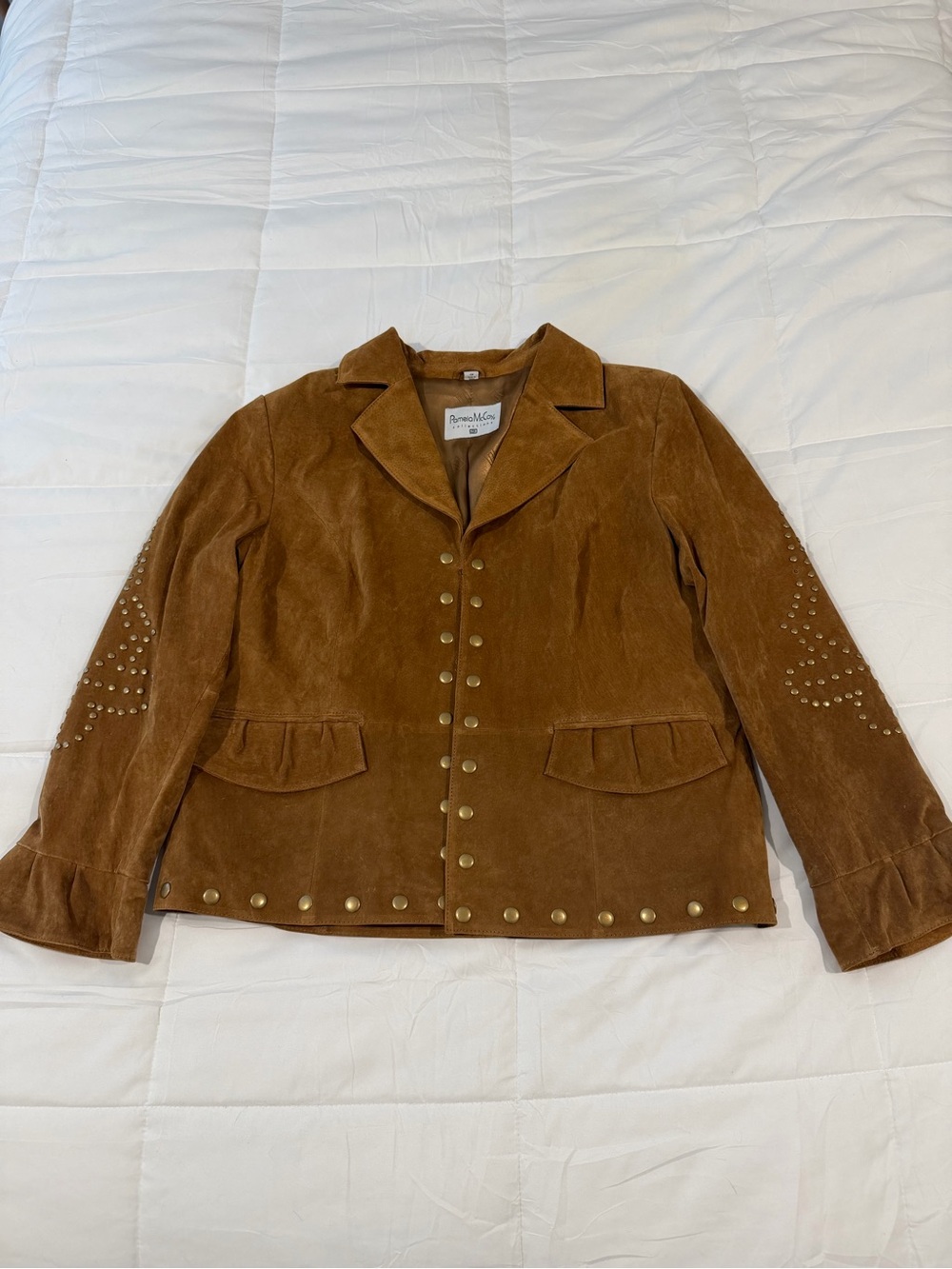 Pamela McCoy Collections Chestnut Suede Leather Studded Button-Front Jacket XL